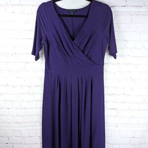 Lands' End Purple 3/4" Sleeve Wrap Dress - Small